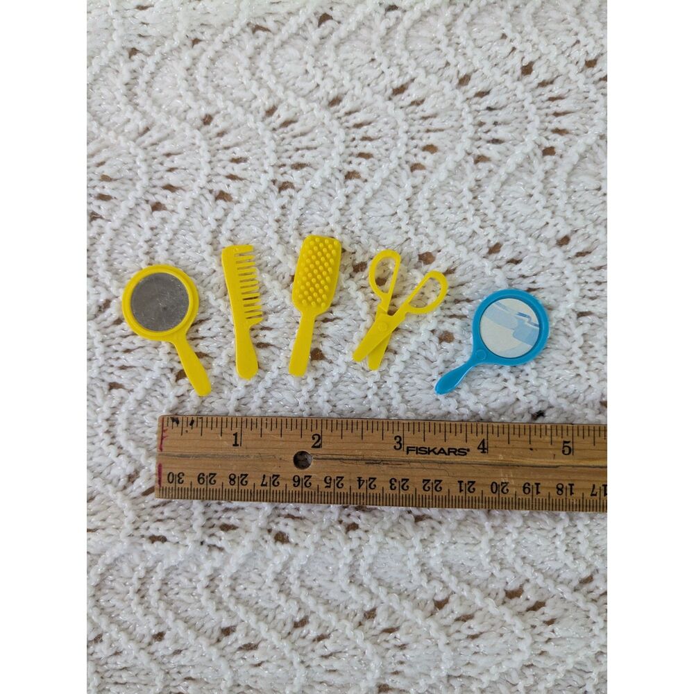 Vintage Barbie Mirrors, Combs and Scissors - Yellow - 5 Pieces
